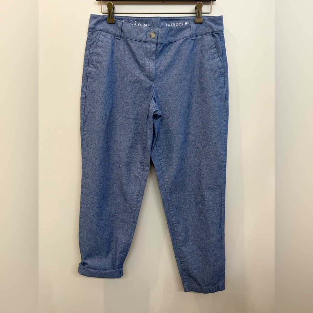 Talbots The Weekend Chino Ankle Pants Blue Cotton Chambray Size 8 Petite